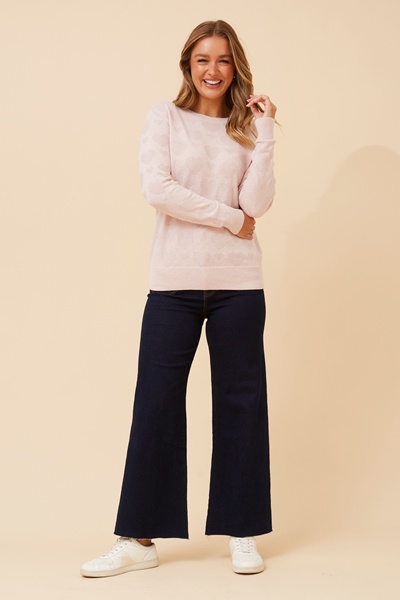 CENZA HEART PATTERN KNIT PULLOVER