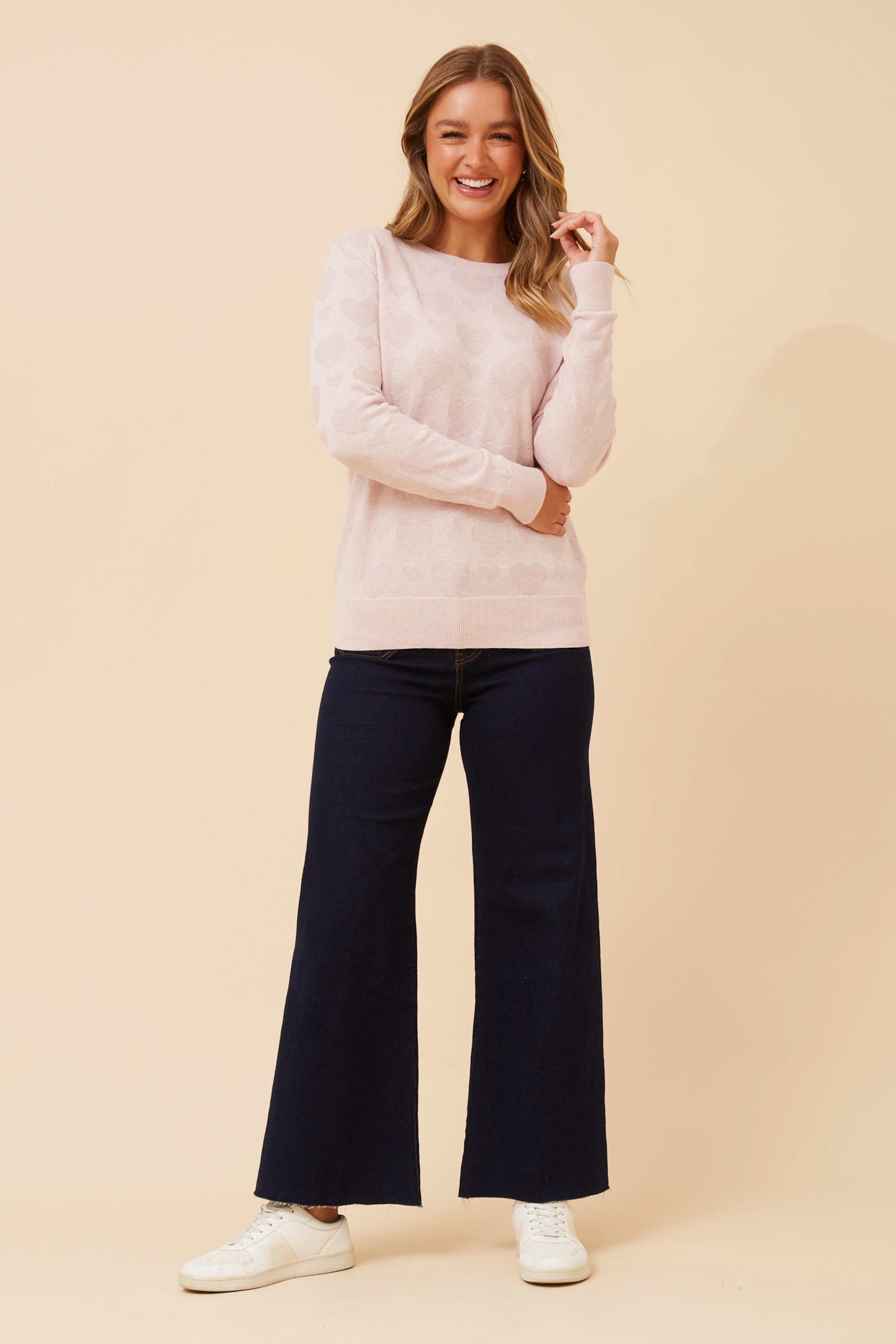 CENZA HEART PATTERN KNIT PULLOVER