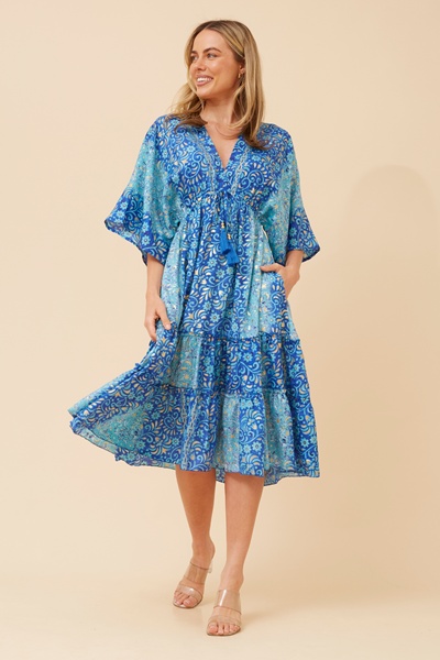 CHANDI FOIL PRINT MIDI DRESS