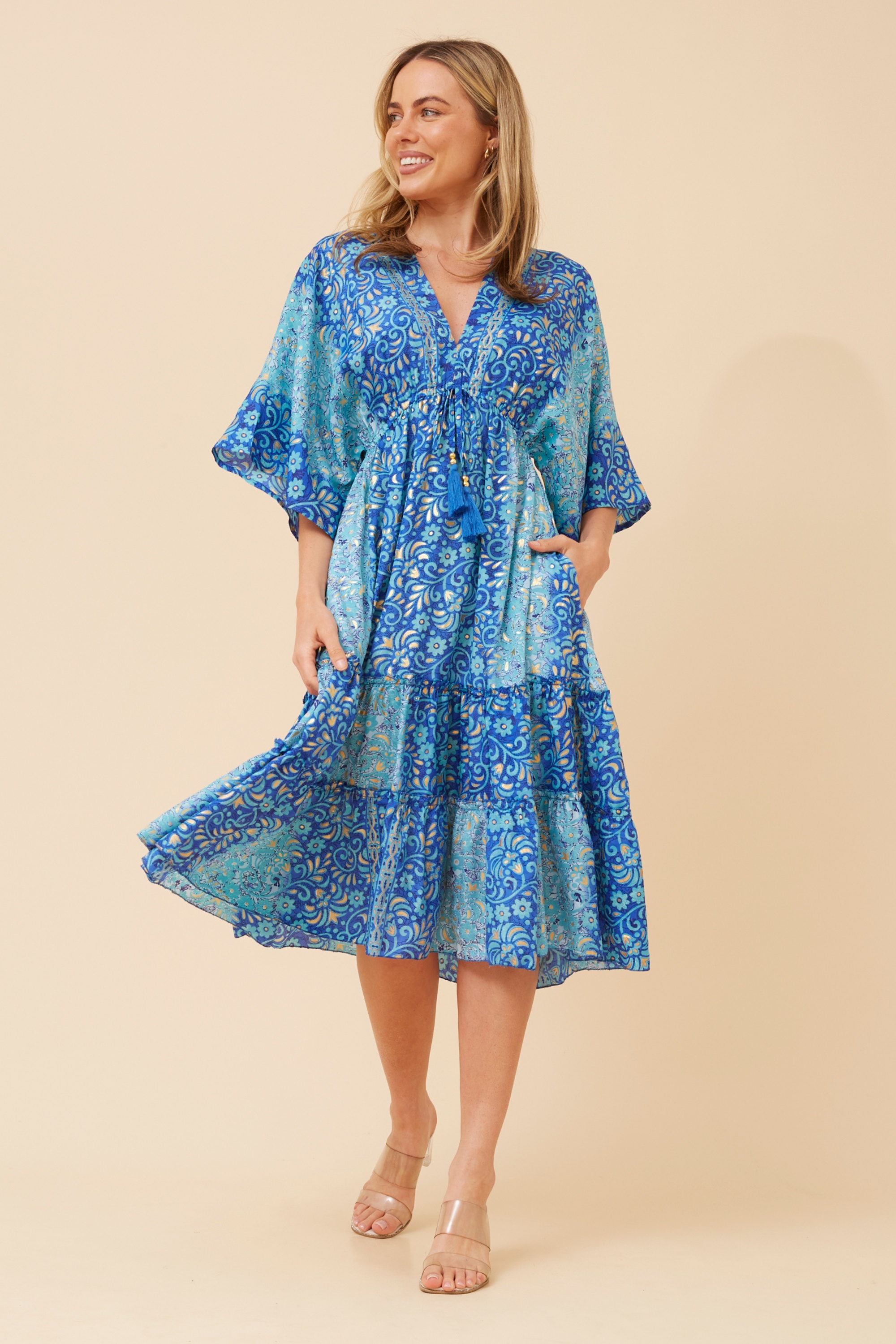 CHANDI FOIL PRINT MIDI DRESS