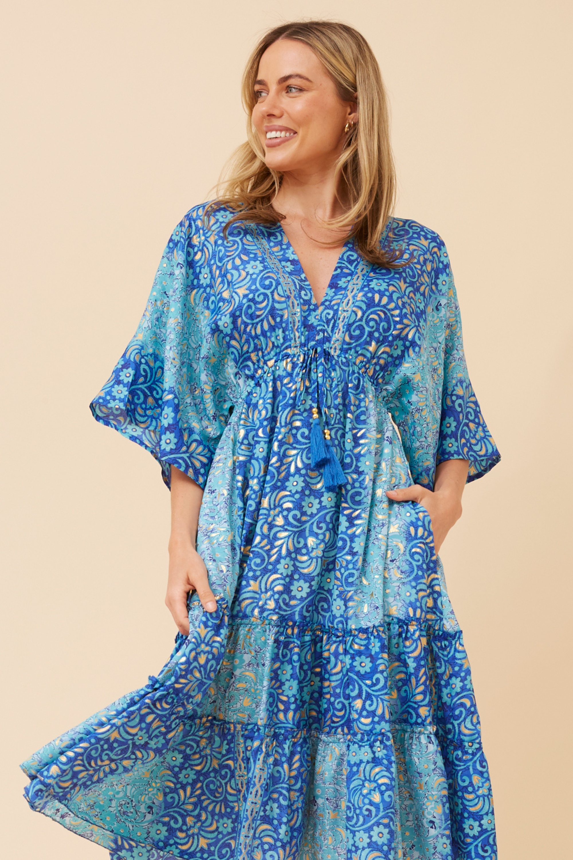 CHANDI FOIL PRINT MIDI DRESS