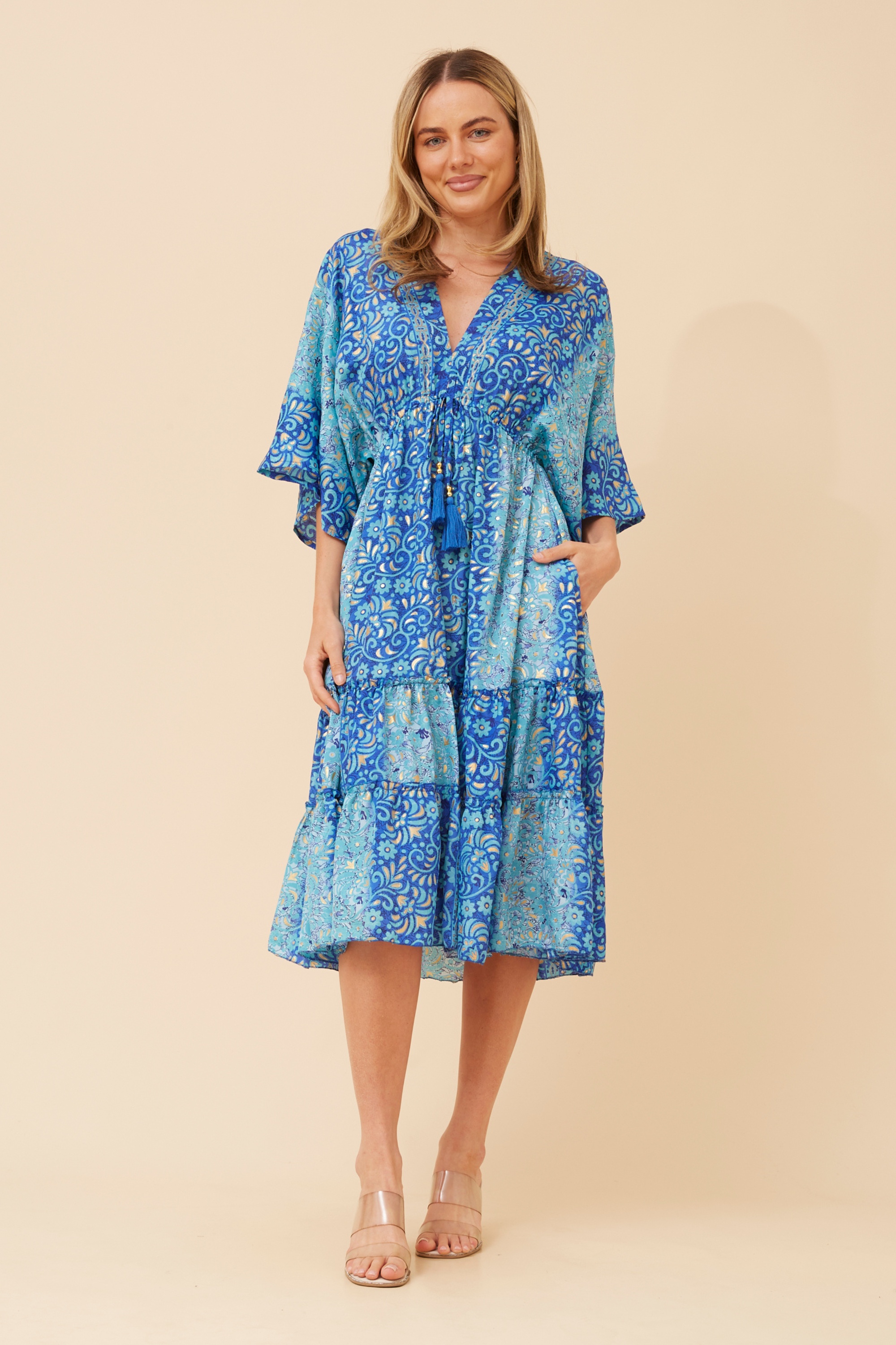 CHANDI FOIL PRINT MIDI DRESS