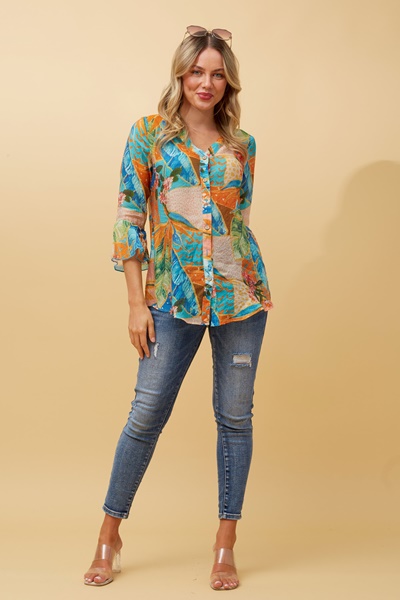 CHARLOTTE ABSTRACT PRINT BUTTON FRONT TOP