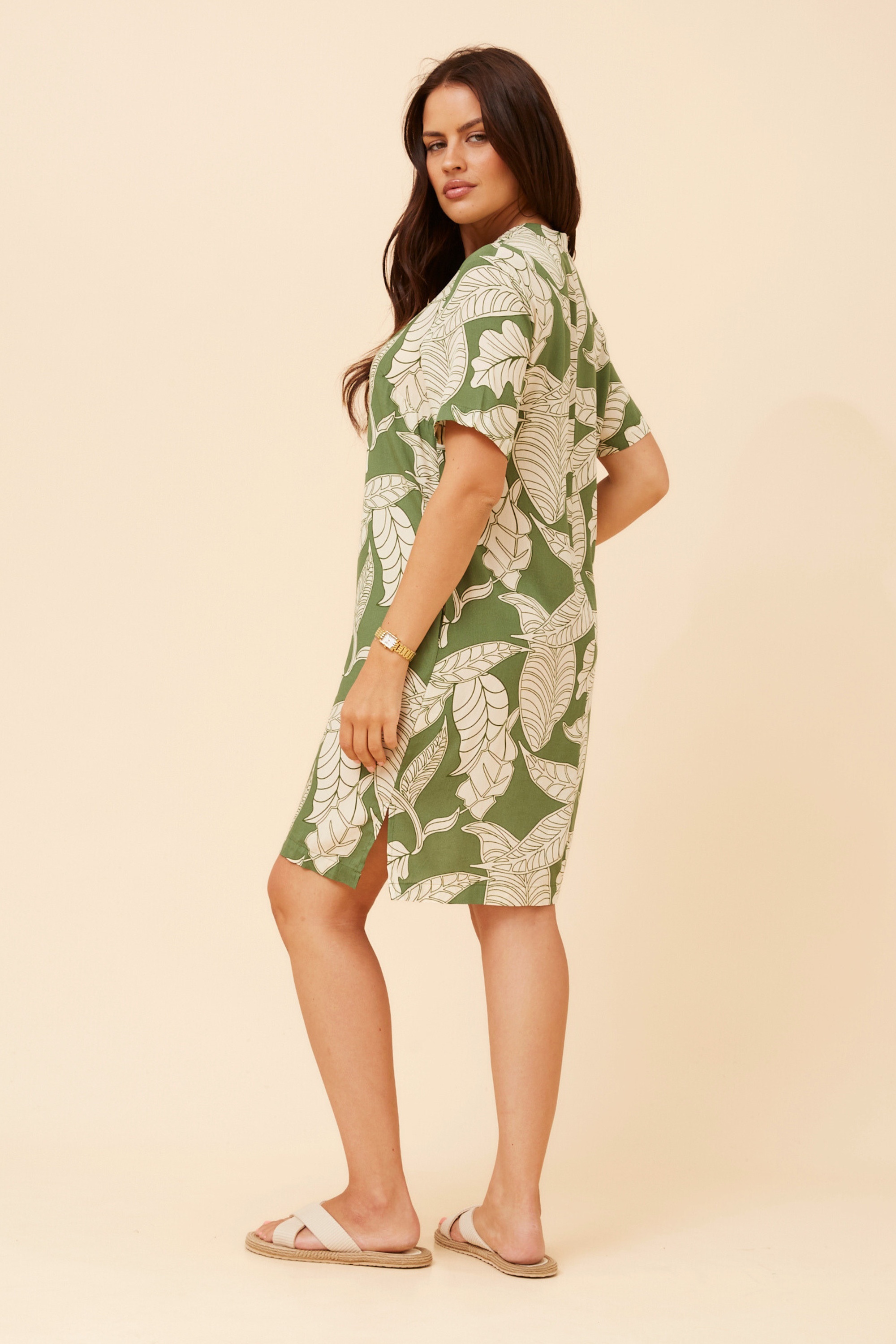 CHAVA LEAF PRINT DRESS