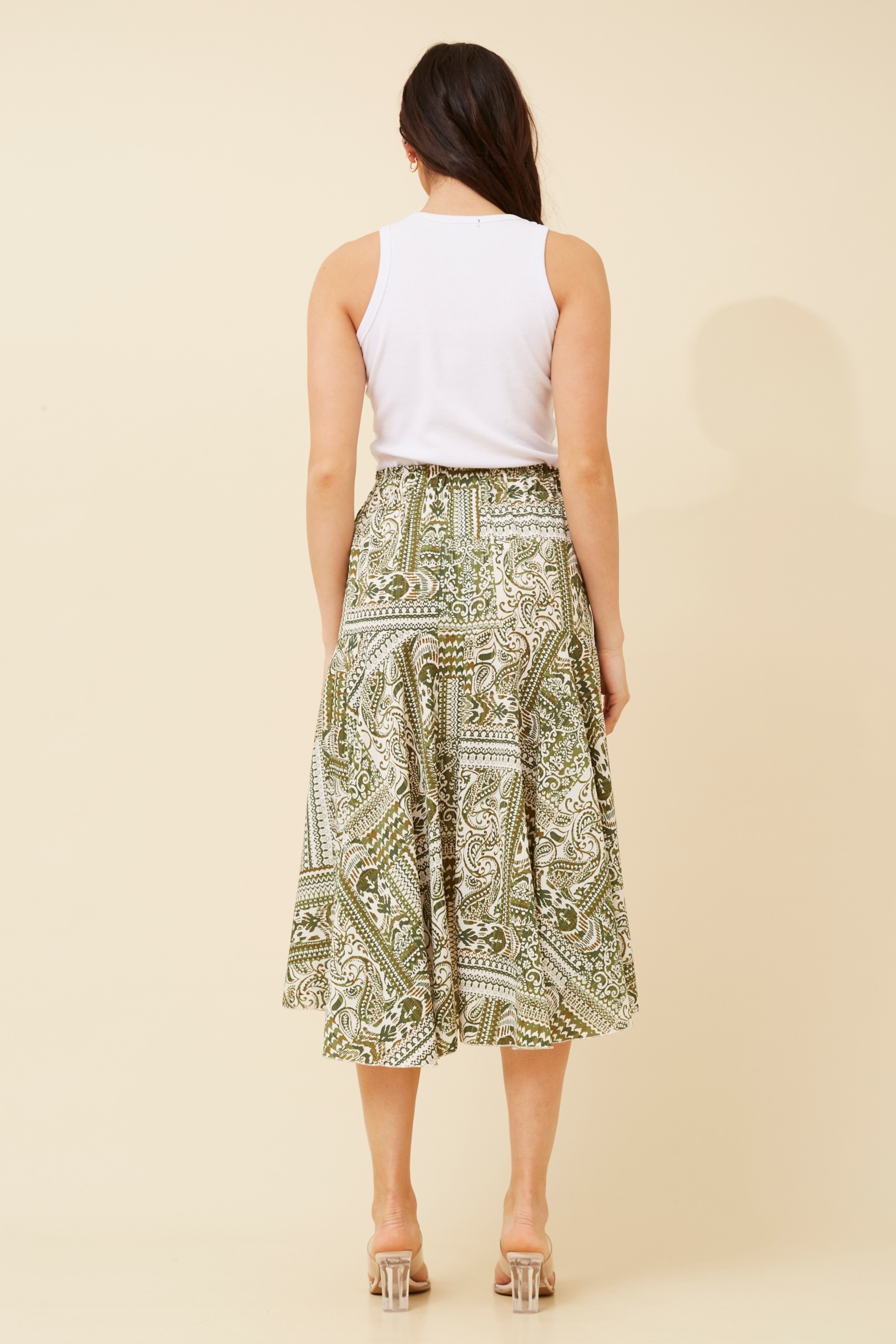 CHAZ AYSYMMETRICAL HEM MIDI SKIRT