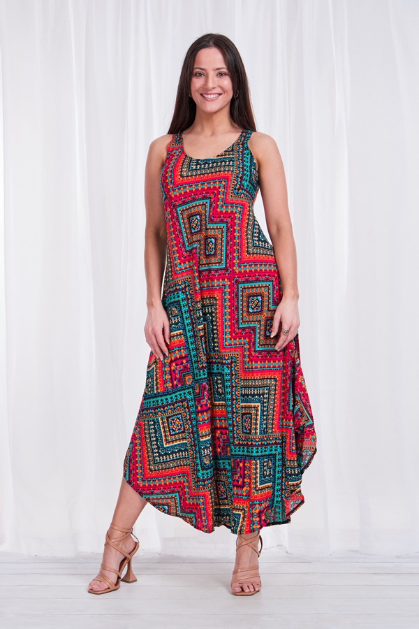 CHEVRON PRINT TRAPEZE DRESS