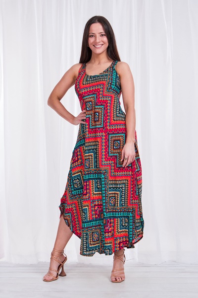 CHEVRON PRINT TRAPEZE DRESS