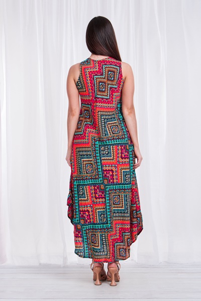 CHEVRON PRINT TRAPEZE DRESS