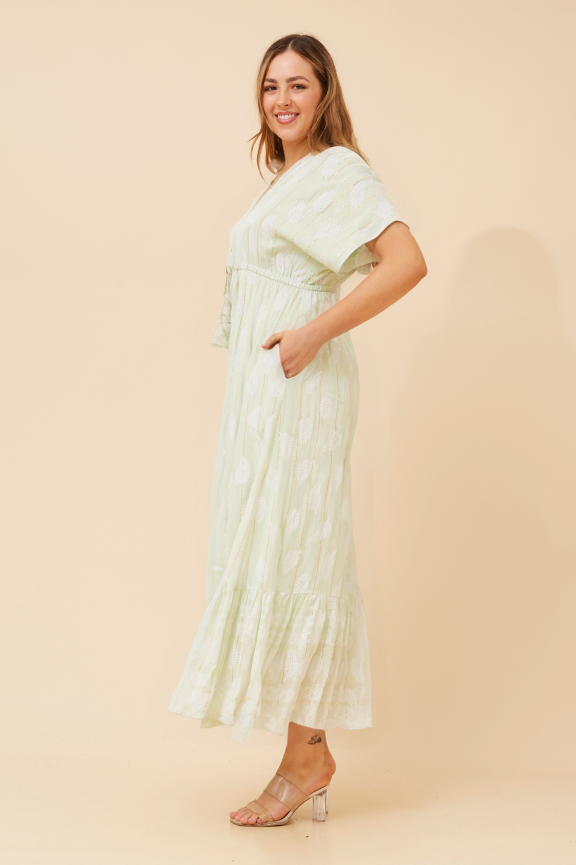 CHRISTINA LEAF PRINT MAXI DRESS