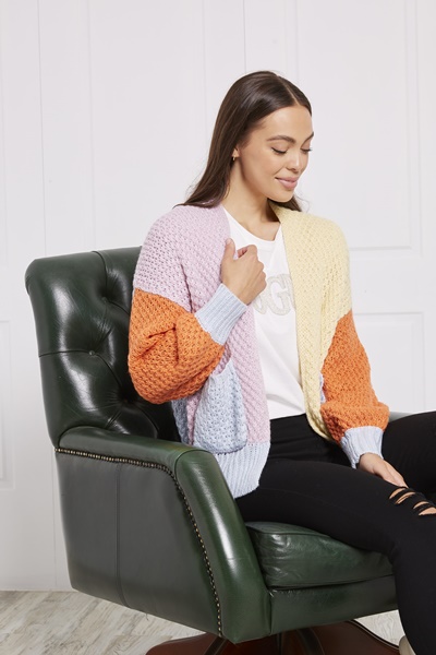 CHUNKY COLOUR BLOCK KNIT CARDIGAN