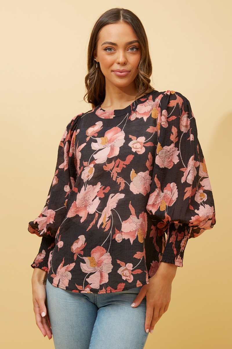 CLASSIC BALLOON SLEEVE FLORAL TOP