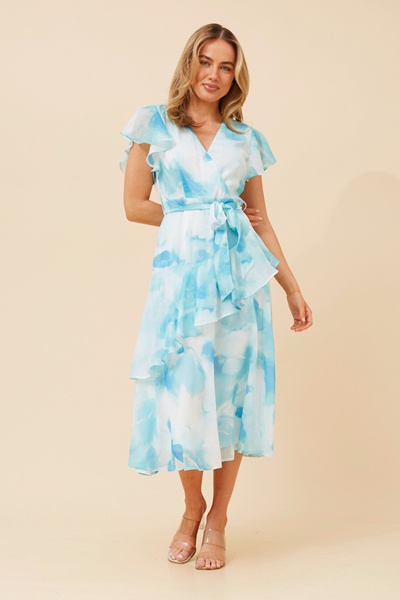 CLOVE ABSTRACT PRINT MIDI DRESS