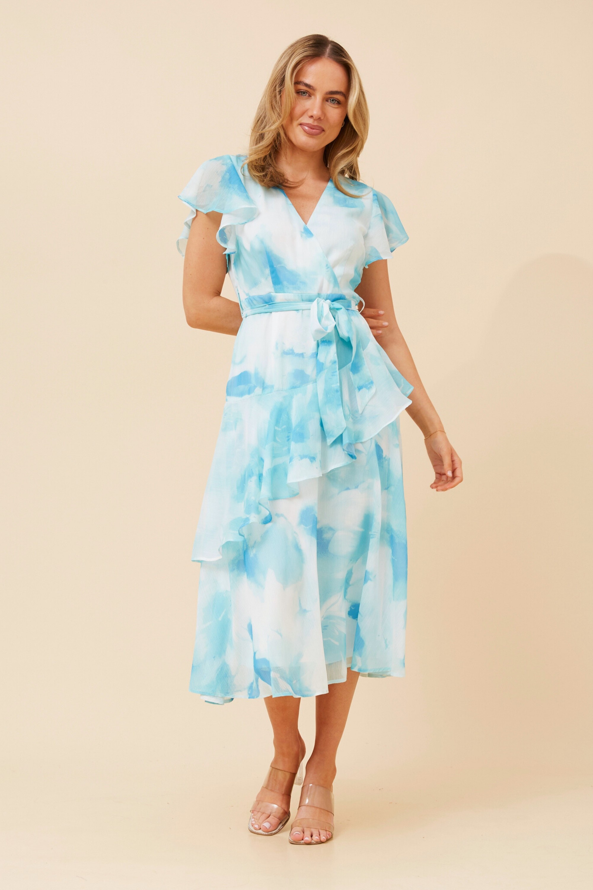 CLOVE ABSTRACT PRINT MIDI DRESS