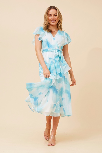 CLOVE ABSTRACT PRINT MIDI DRESS