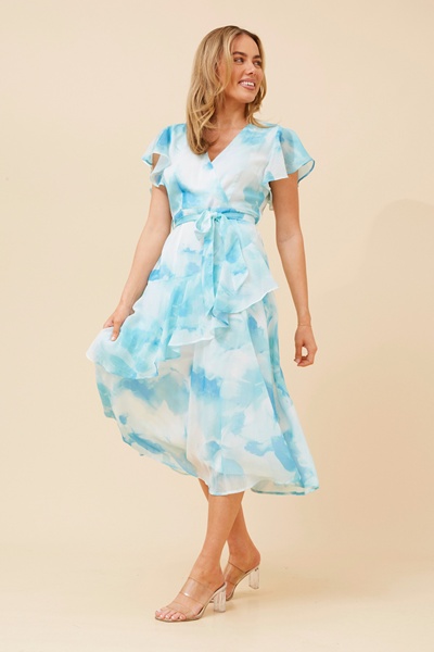 CLOVE ABSTRACT PRINT MIDI DRESS