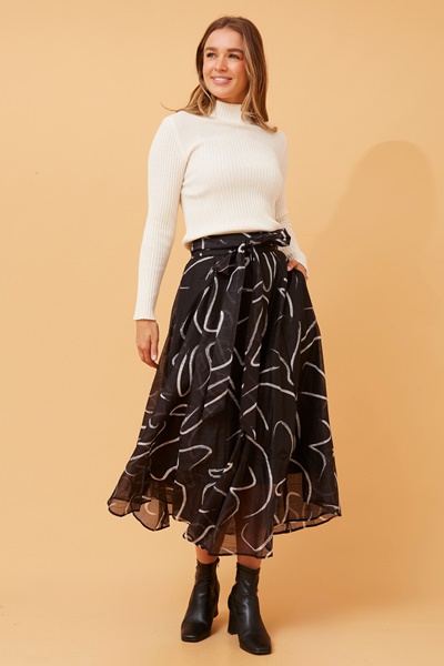 CLYDE ABSTRACT PRINT MIDI SKIRT