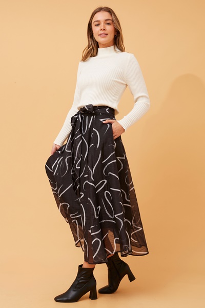 CLYDE ABSTRACT PRINT MIDI SKIRT