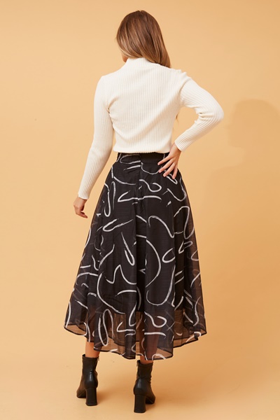 CLYDE ABSTRACT PRINT MIDI SKIRT