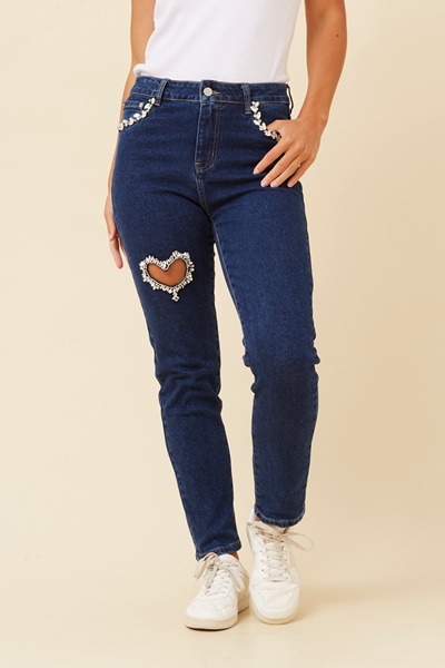 COEUR EMBELLISHED DENIM PANTS
