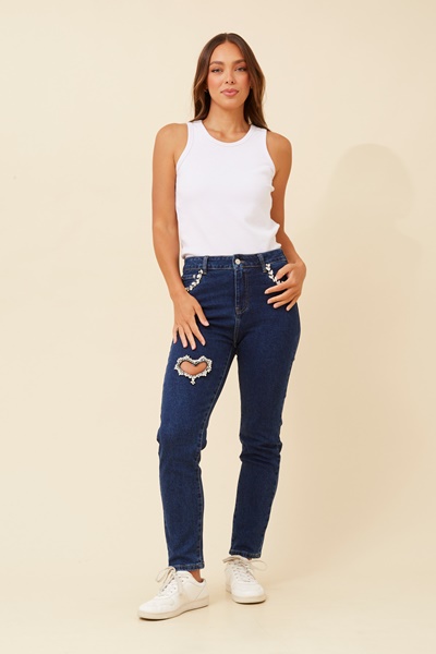 COEUR EMBELLISHED DENIM PANTS