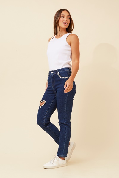 COEUR EMBELLISHED DENIM PANTS