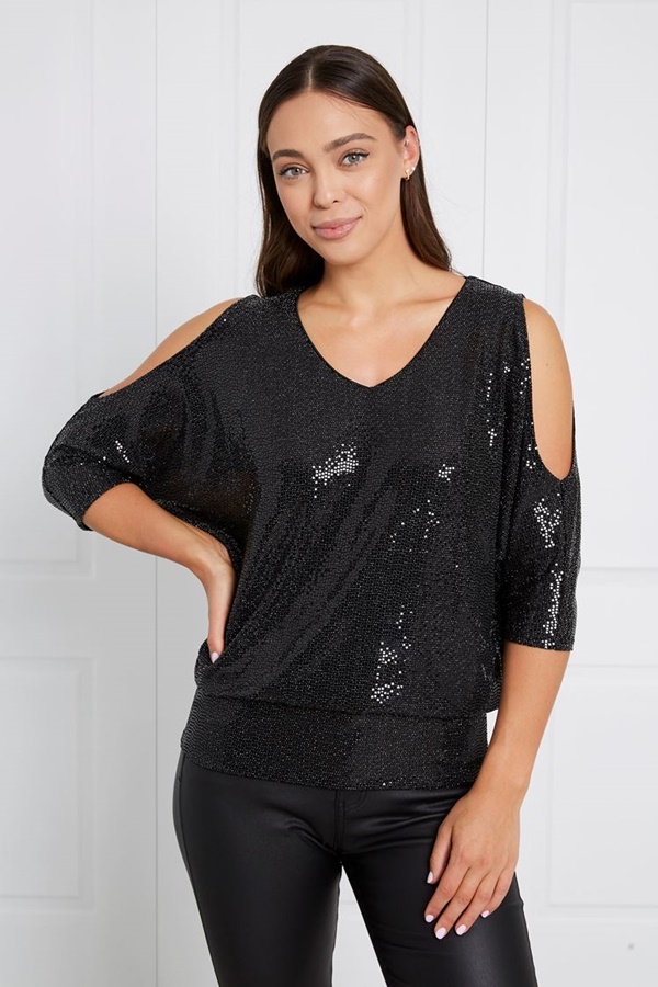 COLD SHOULDER SEQUIN TOP COLD SHOULDER SEQUIN TOP