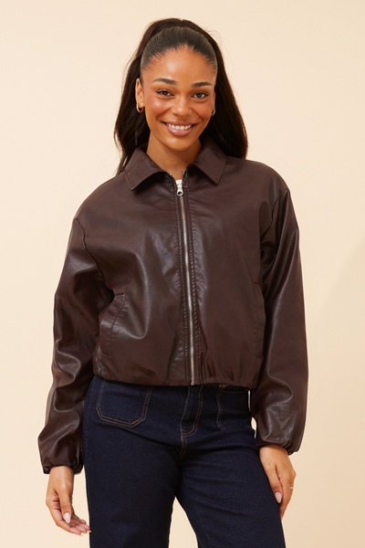 COLLETA SOLID VEGAN LEATHER JACKET