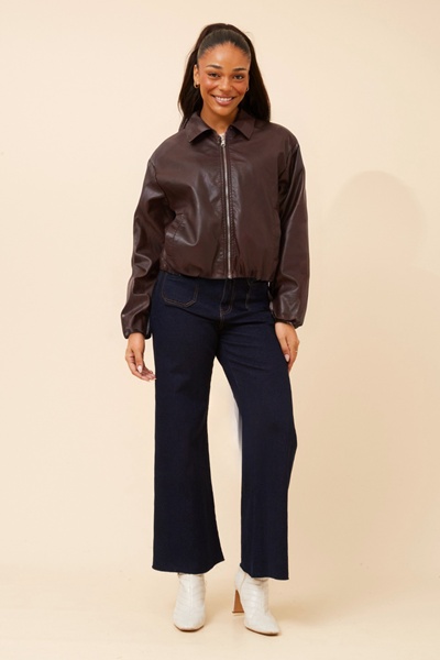 COLLETA SOLID VEGAN LEATHER JACKET