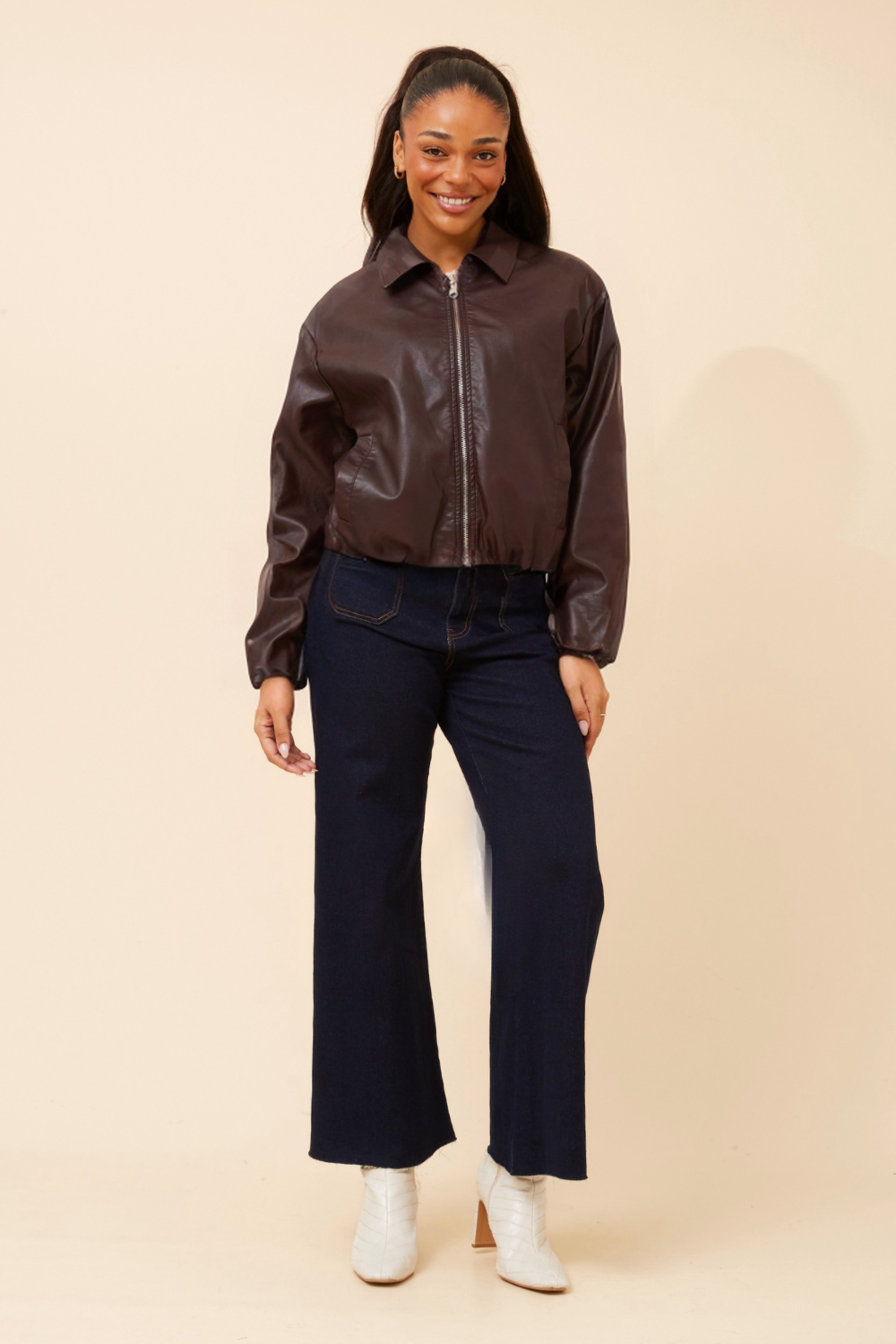 COLLETA SOLID VEGAN LEATHER JACKET