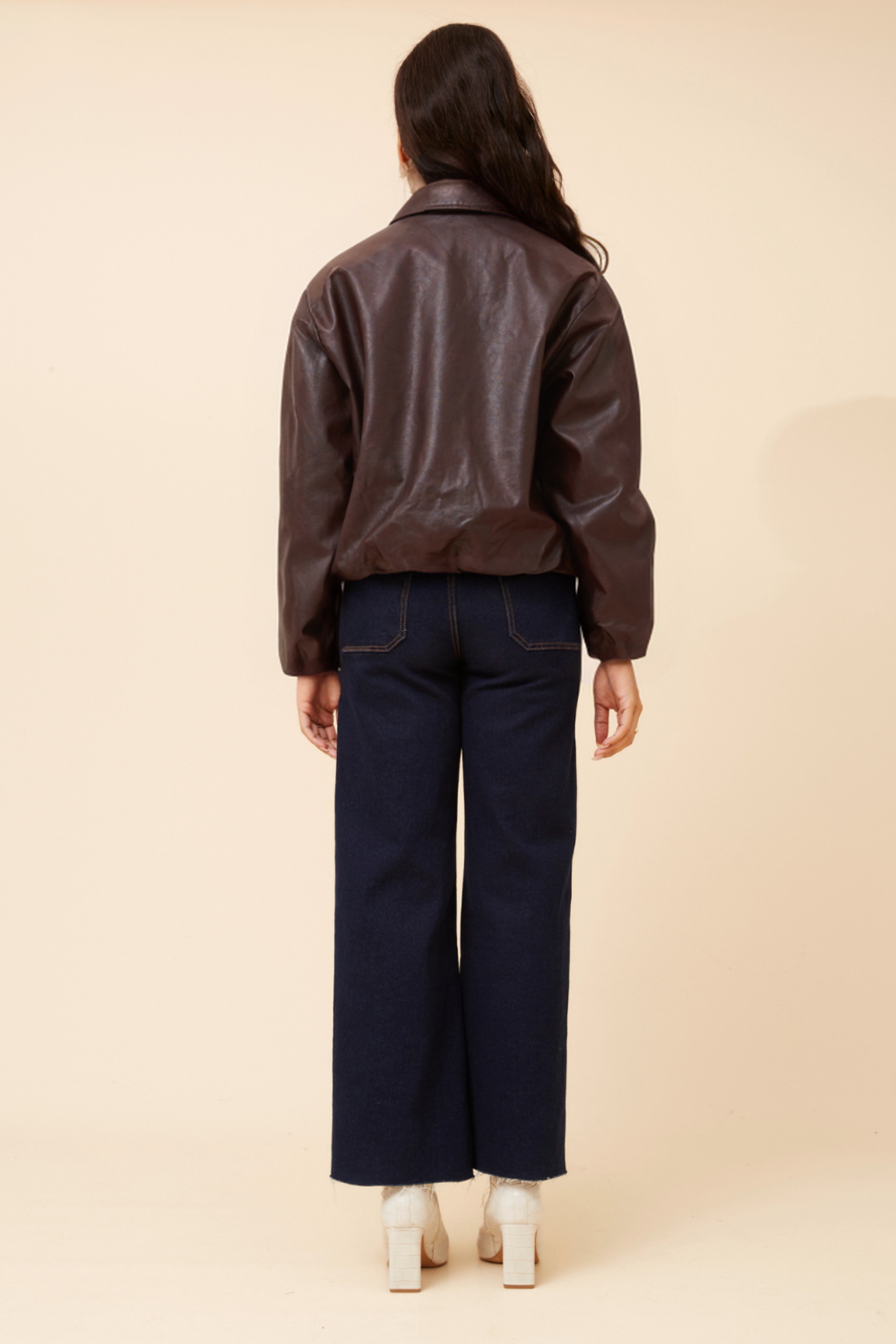 COLLETA SOLID VEGAN LEATHER JACKET