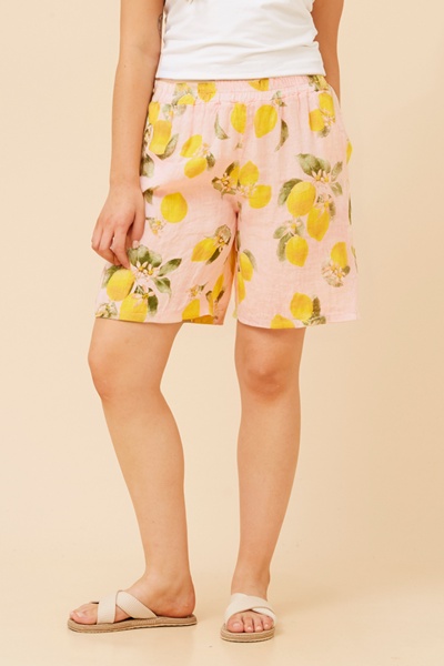 COSTANZA LEMON PRINT LINEN SHORTS
