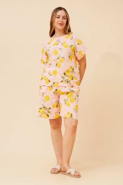 COSTANZA LEMON PRINT LINEN SHORTS