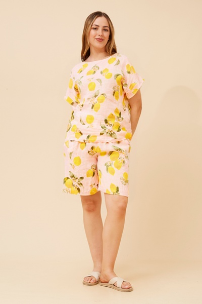 COSTANZA LEMON PRINT LINEN SHORTS