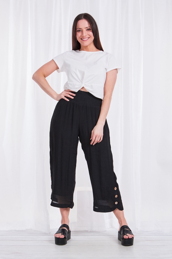 Crop pants with side button detail