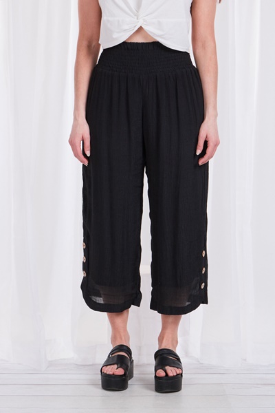 Crop pants with side button detail