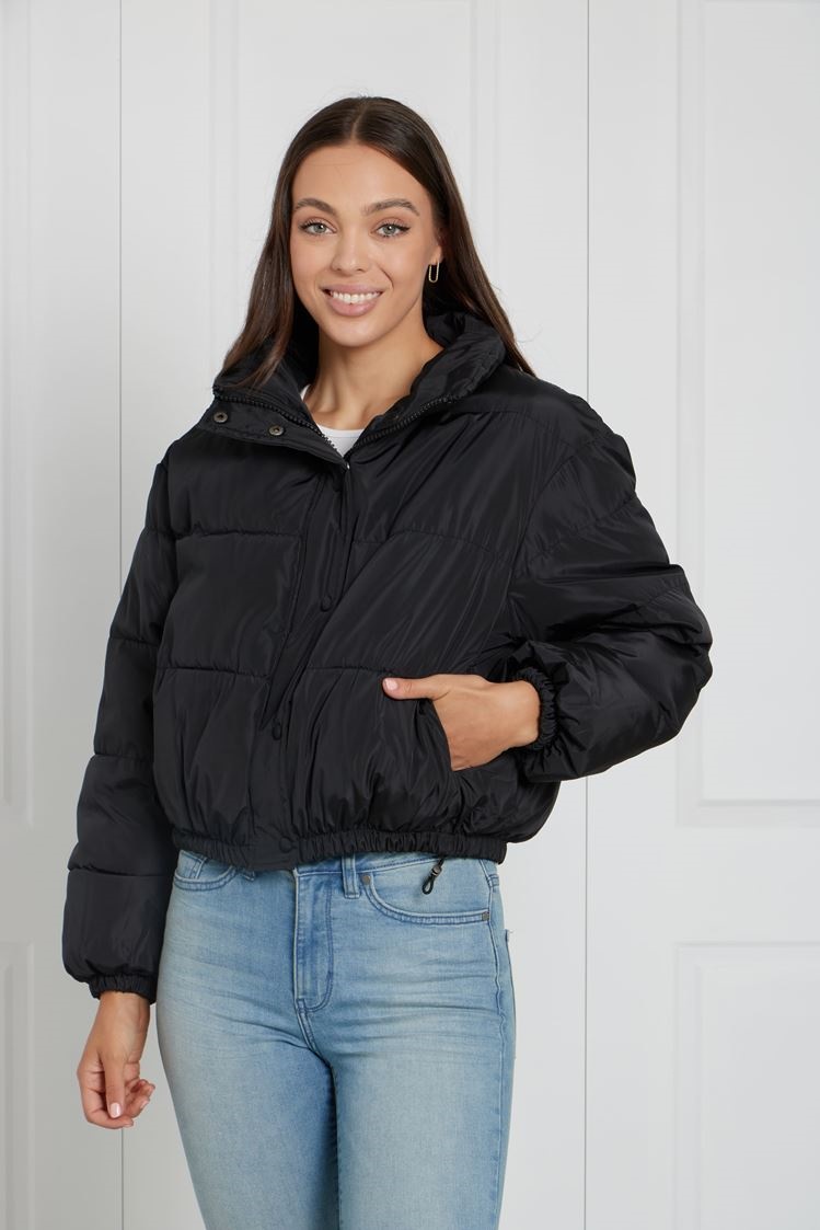 puffer cropped jacket black