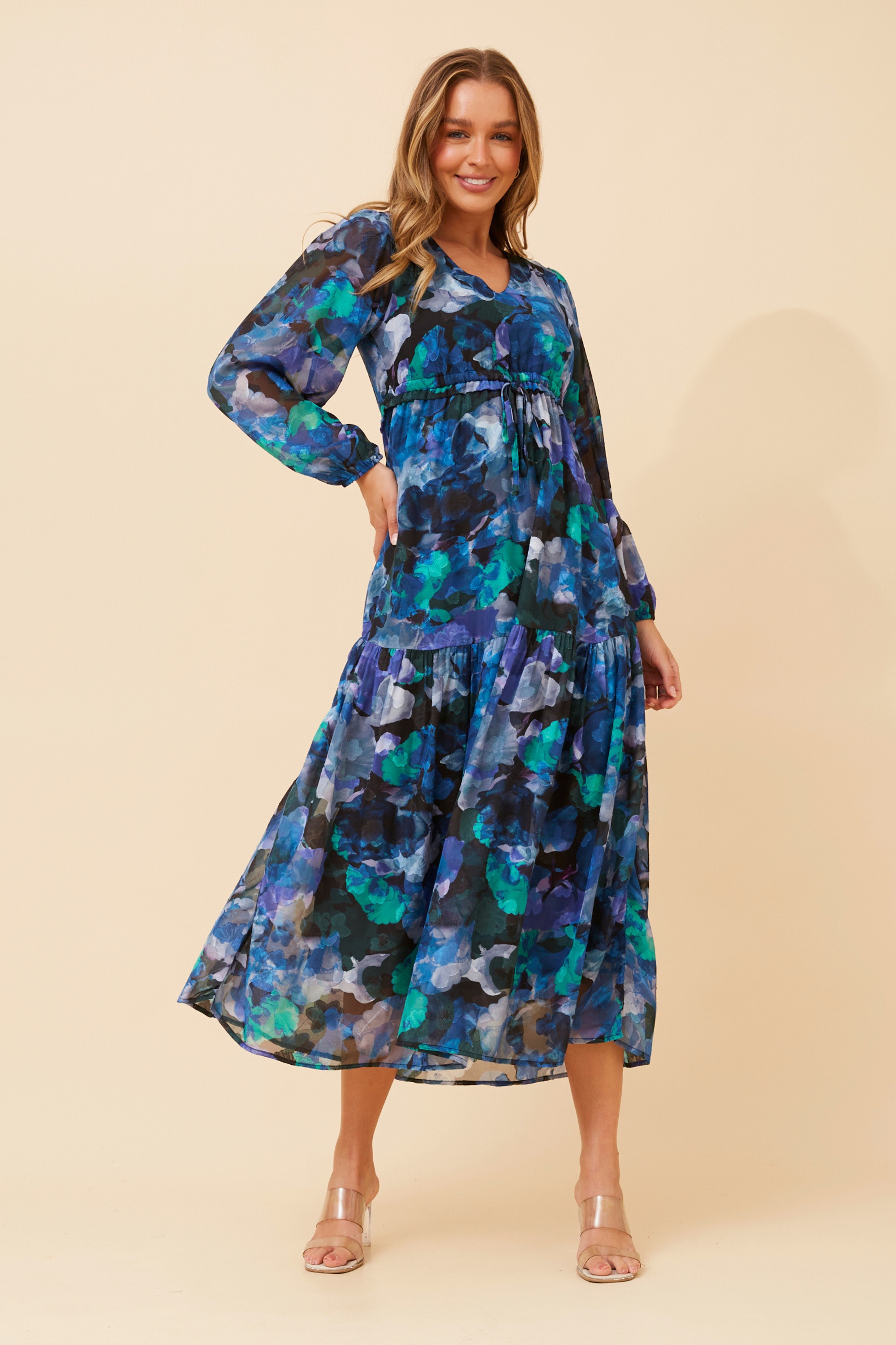 CRYSTELLE ABSTRACT PRINT MAXI DRESS