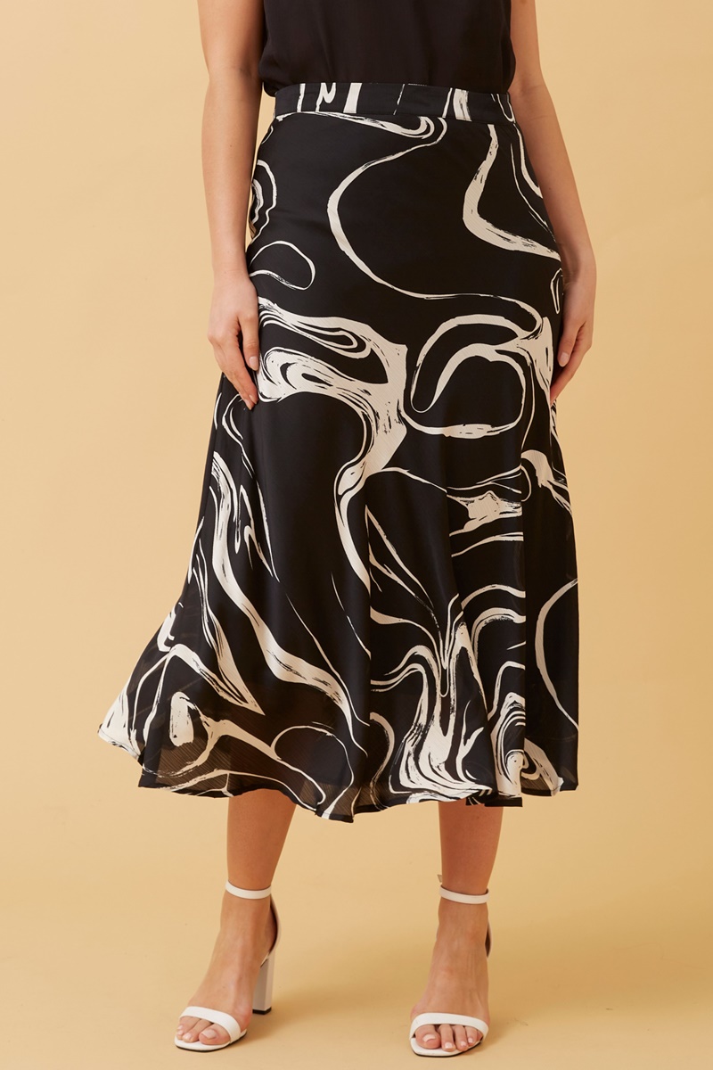 CYRUS ABSTRACT PRINT MIDI SKIRT