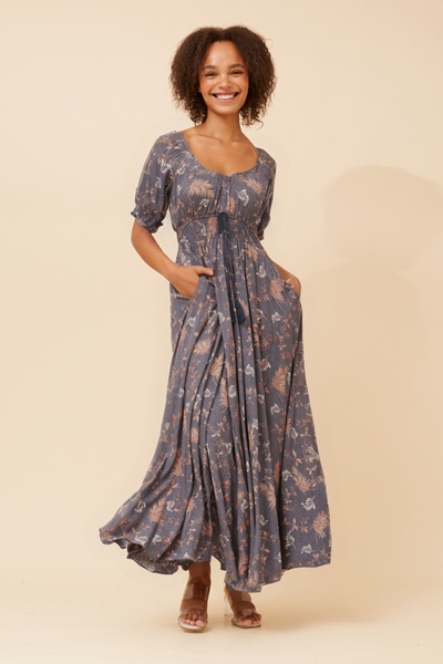 DAISY LEAF PRINT MAXI DRESS