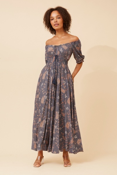 DAISY LEAF PRINT MAXI DRESS