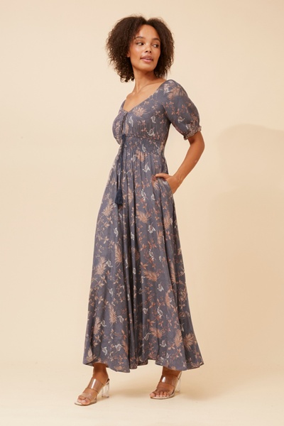 DAISY LEAF PRINT MAXI DRESS