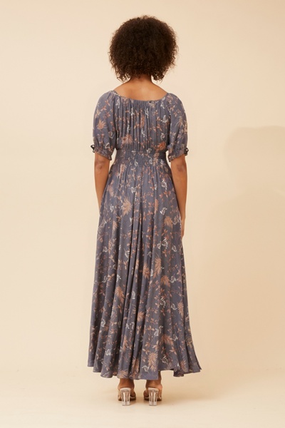 DAISY LEAF PRINT MAXI DRESS