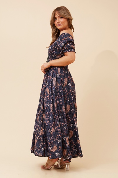 DAISY LEAF PRINT MAXI DRESS
