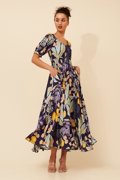 DAISY LEMON PRINT MAXI DRESS