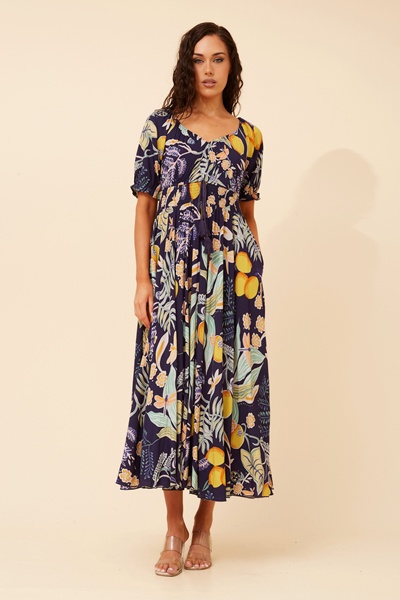 DAISY LEMON PRINT MAXI DRESS