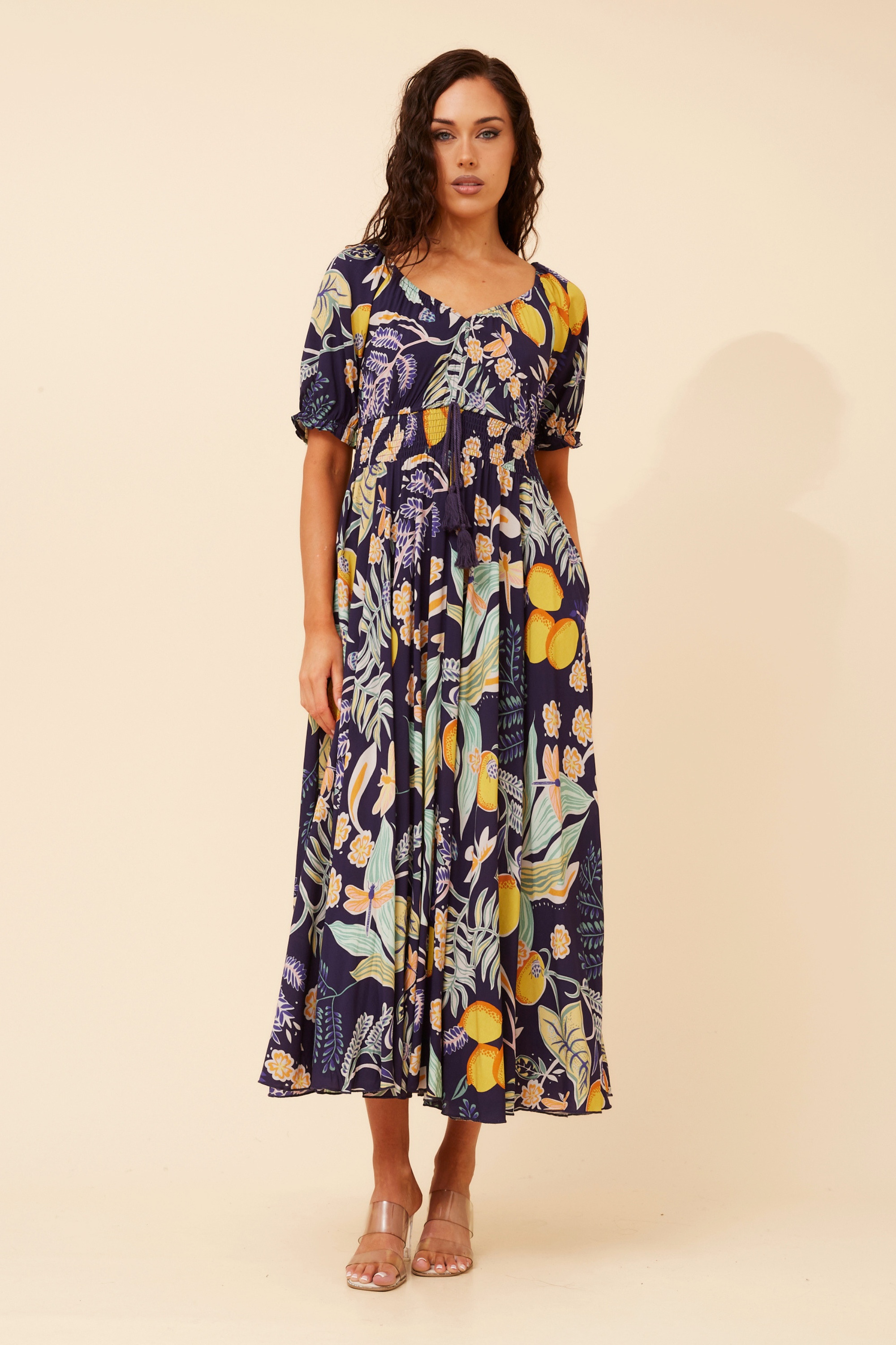 DAISY LEMON PRINT MAXI DRESS