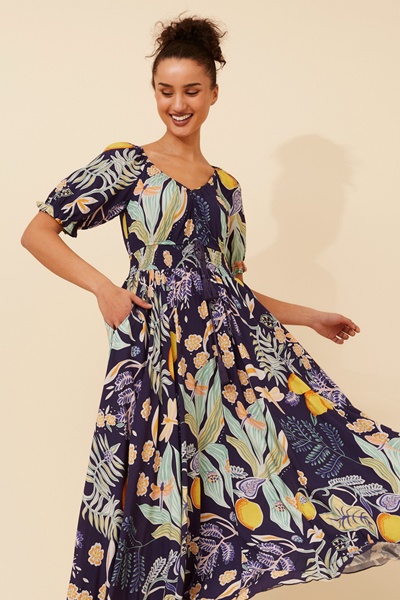 DAISY LEMON PRINT MAXI DRESS