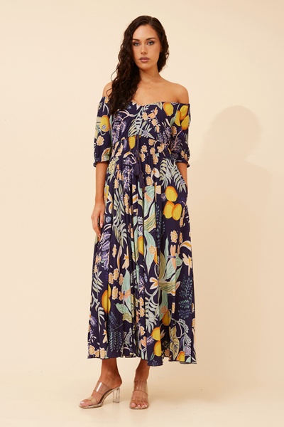 DAISY LEMON PRINT MAXI DRESS