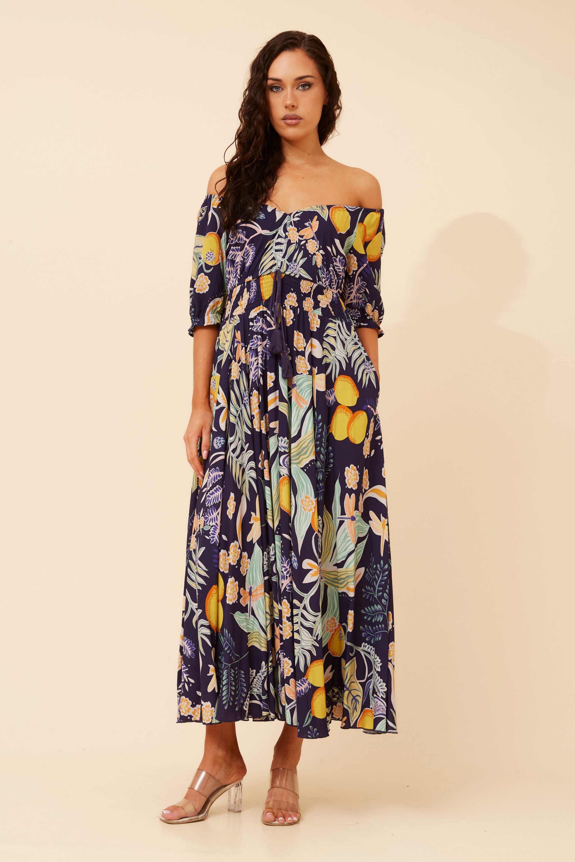 DAISY LEMON PRINT MAXI DRESS