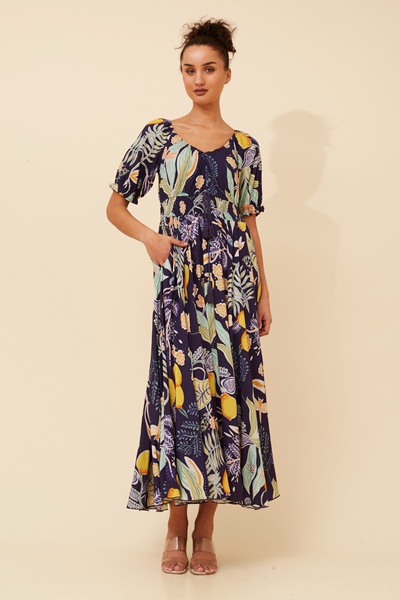 DAISY LEMON PRINT MAXI DRESS